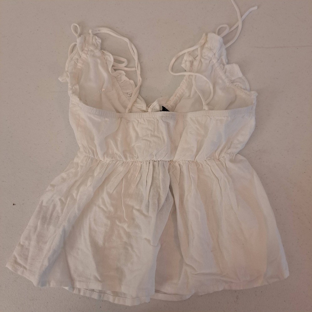 Wild‎ Fable Cami Top Womens XXS White New Peplum Ruffle Tie Straps 1139-200-CB5 - Picture 3 of 4